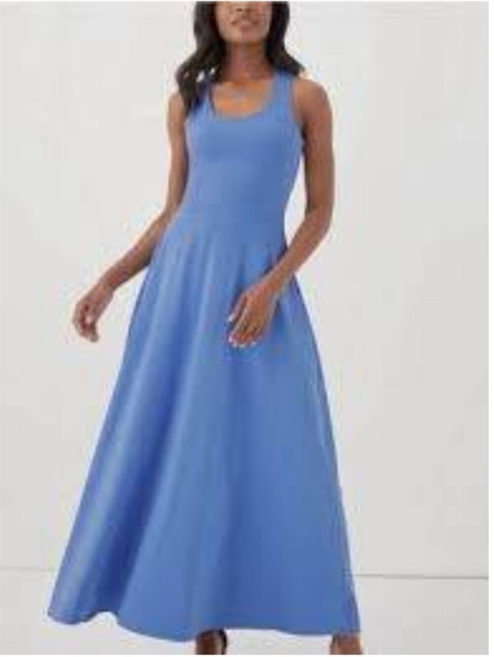 Pact Organic Cotton Jersey Knit Fit & Flare Open Back Maxi Dress. Size M